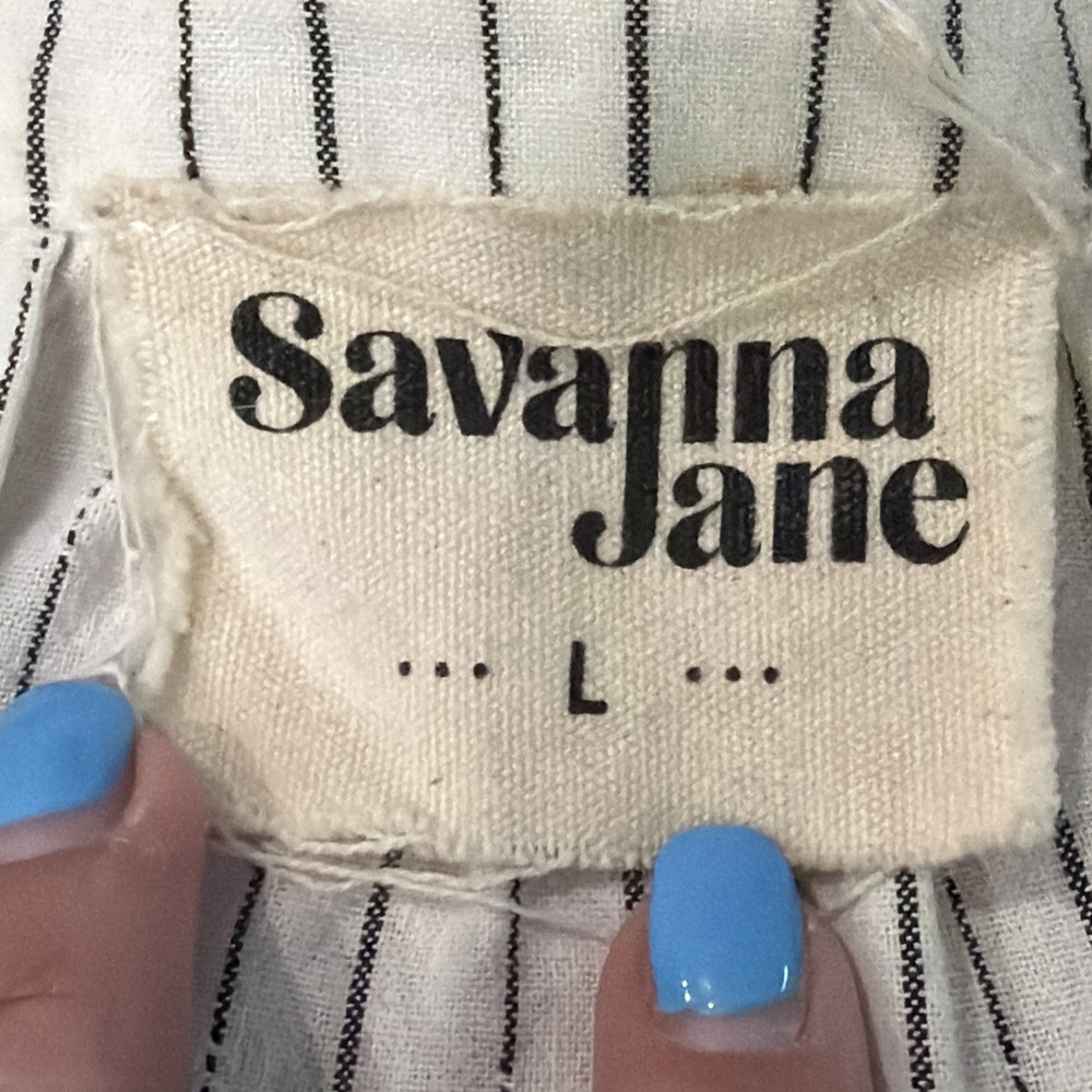 Savanna Jane Boho Top Striped Floral Embroidered Long Sleeved Blouse Large - Picture 7 of 9